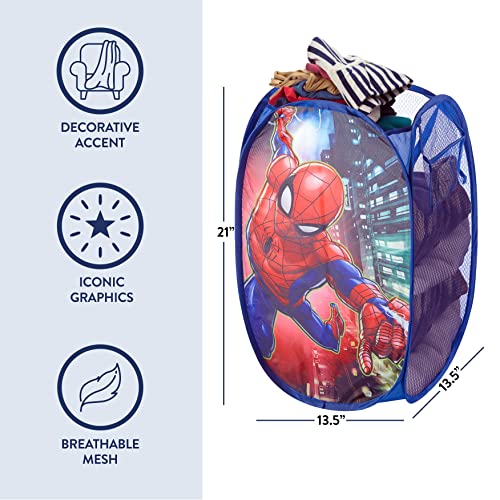 Marvel Spider-Man Kids Pop-Up Hamper - Collapsible Laundry Basket with Handles, Blue