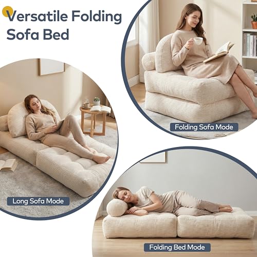 3-in-1 Convertible Corduroy Floor Sofa Bed with Adjustable Backrest