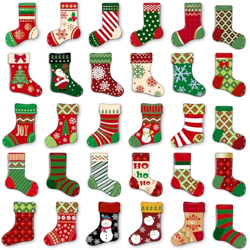 MORCART 30Pcs Christmas Fridge Magnets - Mr1374 Socks, Whiteboard & Locker Decoration