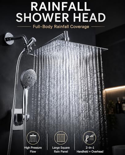 10" Dual Shower Head Combo with Handheld Spray and Adjustable Arm, Chrome