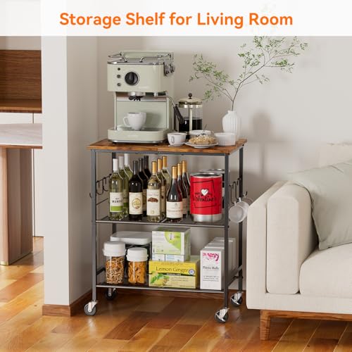 3-Tier Rolling Microwave Cart with Storage, Small Kitchen Island on Wheels