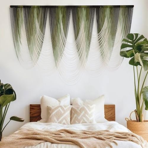 Dip-Dyed Green Macrame Wall Hanging - Oversized Boho Fiber Art (57x41 In)