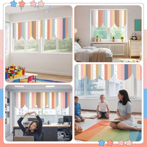 6-Piece Boho Classroom Window Valances, 24 x 36 Inch Striped Curtains
