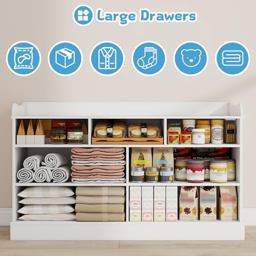7-Drawer Kids Dresser with Raised Edge Top - White Nursery Storage Cabinet