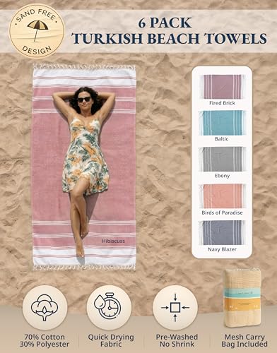 Lane Linen 6-Pack Oversized Beach Towels 39x71 Quick-Dry Diamond Multi