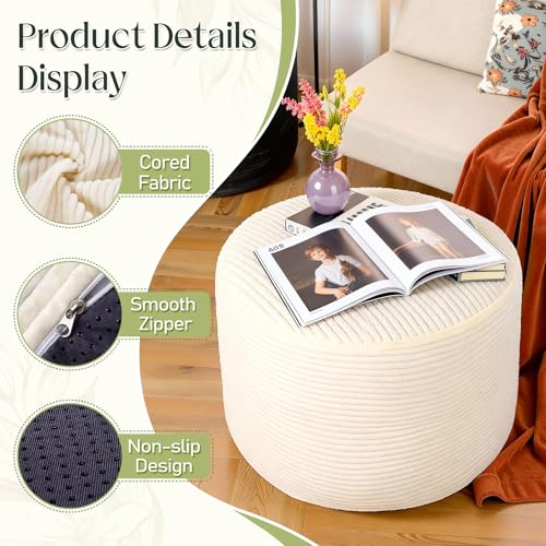 Round Corduroy Footstool Ottoman with High-Density Foam Filling