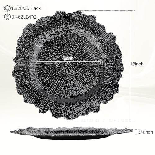20PCS Black 13-inch Reusable Plastic Charger Plates for Dining & Events