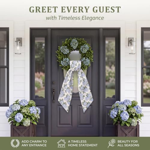 Hydrangea Wreath Sash 2 Pack Blue and White Floral Garland Ribbon