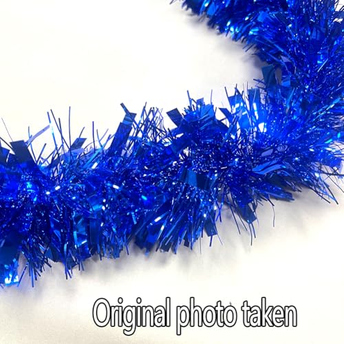 33ft Thick Metallic Blue Tinsel Garland for Christmas Tree and Party Decor