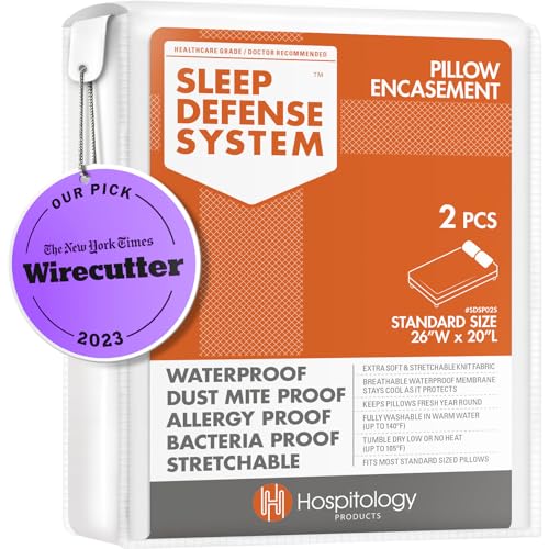 Waterproof Zippered Pillow Encasement - Hypoallergenic Standard Set of 2