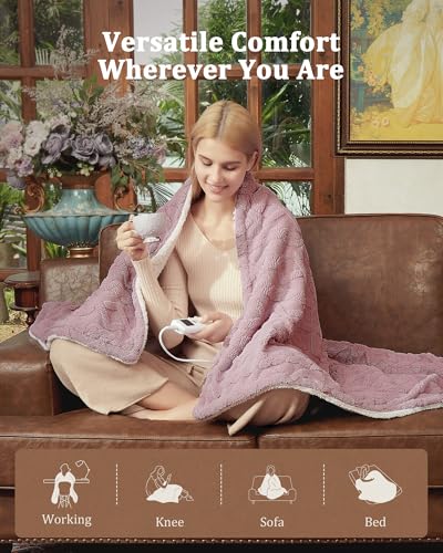 Heated Throw Blanket, Tufted Sherpa Electric Blanket 50"x60" Dusty Pink