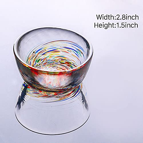 Mozacona 4pcs Colorful Glass Sake Cups Set 70ML Small Wine & Tea Cups - Red, Blue, Yellow, Orange