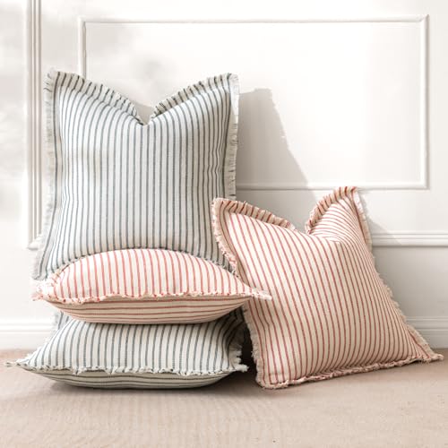 MIULEE Christmas Red Striped Decorative Throw Pillow Covers 18x18 Pack of 2