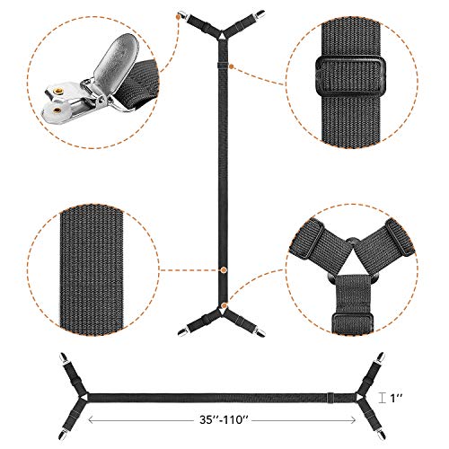 Adjustable Bed Sheet Suspenders Clips for Twin to King Sizes