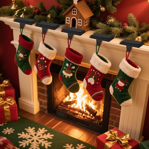 Adjustable Christmas Stocking Holders for Fireplace Mantle - 4 Pack