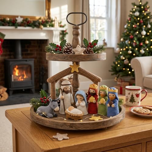 Qunclay 8-Piece Handmade Crochet Nativity Set for Christmas Decorations
