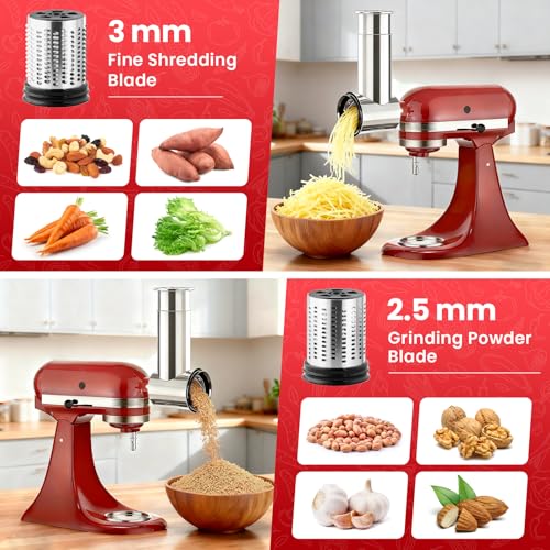 Stainless Steel Grater & Slicer Attachment for Stand Mixers, 4-Drum Set
