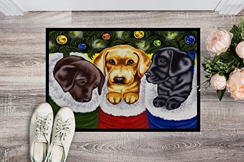Labrador Christmas Stocking Surprise Doormat 24x36 - Indoor/Outdoor Non-Slip