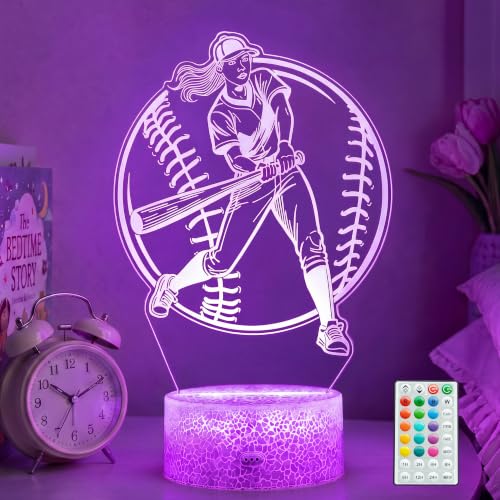 3D Softball Night Light, LED Sports Lamp with Remote Control, 16 Colors