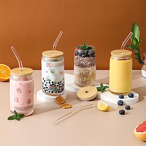 12-Piece Beer Can Shaped Glass Set with Bamboo Lids and Glass Straws