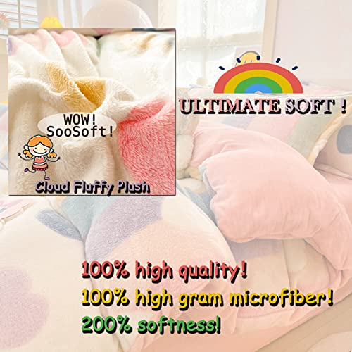 Pink Rainbow Twin Duvet Cover Set, Fluffy Shaggy Bedding for Kids Girls