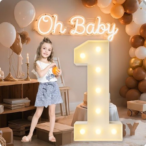 HXWEIYE Large Light-Up Marquee Numbers - 3FT LED Display for Baby Showers, Birthdays & Graduations | Warm White
