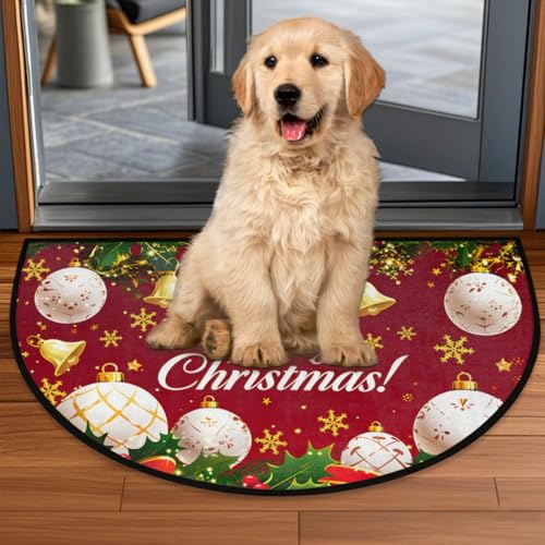 oooJHooo A-92 Merry Christmas Doormat Half-R Round Non-Slip Absorbent Entrance Mat