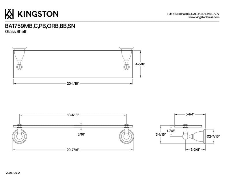Kingston Brass BA1759ORB Heritage Glass Shelf, Oil Rubbed Bronze