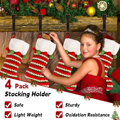 Christmas Stocking Holders for Mantel 4 Pack - Non-Slip Fireplace Hooks