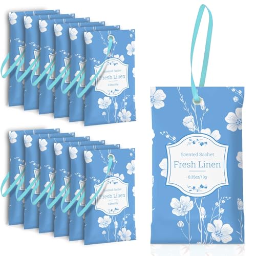Fresh Linen Scented Sachets for Closets and Drawers, 14 Pack