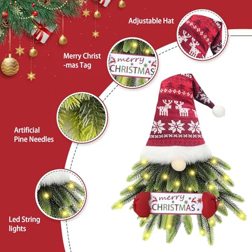 Glowing Santa Christmas Wreath for Front Door with 20-LED Lights