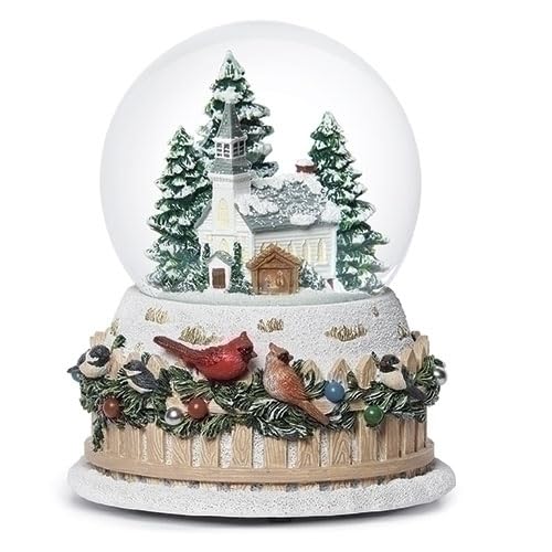 Roman 5.75-Inch Musical Snow Globe with Church & Birds - We Wish You a Merry Christmas