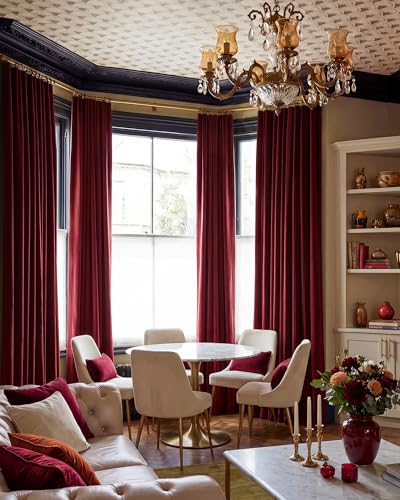 NICETOWN Red Velvet Christmas Curtains 96 Inch Long, 52W x 96L, Pack of 2