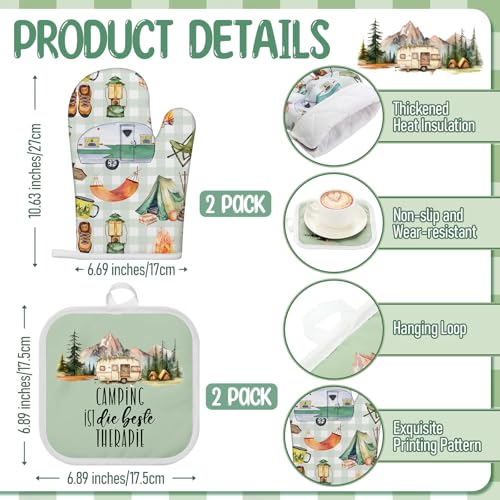 8-Piece Camping Kitchen Set: 4 Microfiber Towels, 2 Oven Mitts, 2 Pot Holders