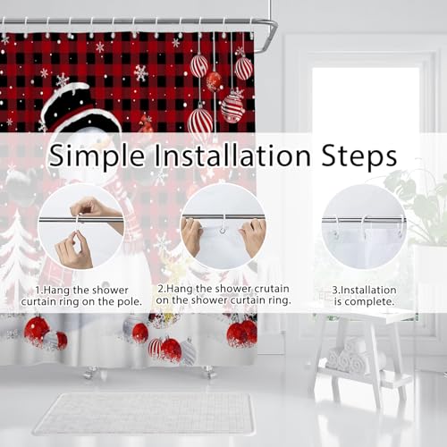 Pnylzzyxh Christmas Snowman Shower Curtain 72x72 inches Waterproof Red White