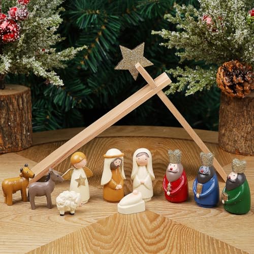 11-Piece Mini Christmas Nativity Scene Set - Resin Tabletop & Mantle Decor