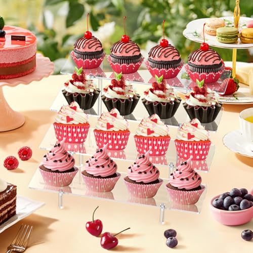 4-Tier Acrylic Display Riser Stand for Collectibles, Perfume, and Cupcakes