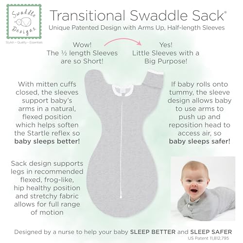 SwaddleDesigns Transitional Swaddle Sack, Arms Up Cotton Sleep Bag