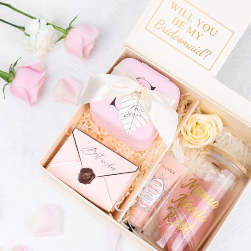 Travel Jewelry Box for Women and Girls - Small Case with Initial A-Z (Pink, M) - Teacher Gifts by AYGXU