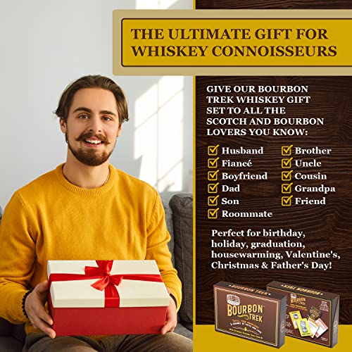 Bourbon Whiskey Gift Set with Glasses Stones Coasters & Trivia - Premium Men’s Barware