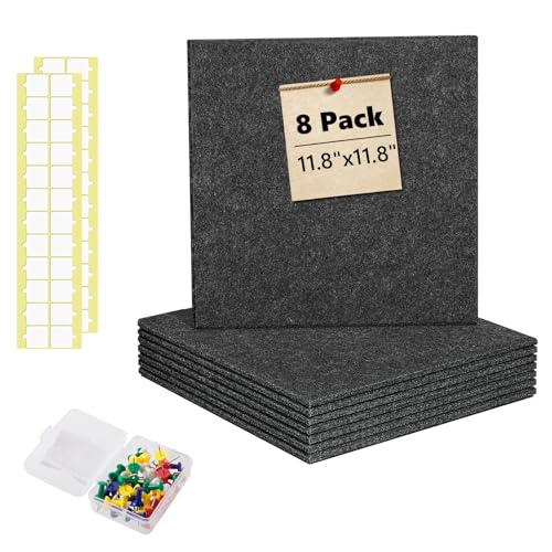 8-Pack Felt Bulletin Board Tiles 12x12 Inch - Sound Absorbing Wall Decor