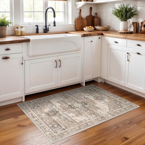 2x3 Washable Area Rug, Vintage Tribal Boho Carpet with Non-Slip Backing