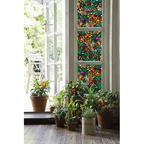 d-c-fix Window Privacy Film Tulia Stained Glass Static Cling Removable Two Way Day and Night Sun UV-Blocking Decorative Vinyl Covering for Home Door Bathroom Decal Sticker 26.5" x 59"
