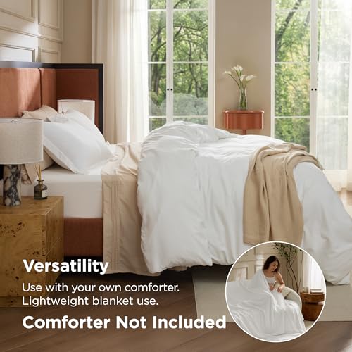 Queen Duvet Cover Set with Deep Pocket Fitted Sheet - 4-Piece White Bedding