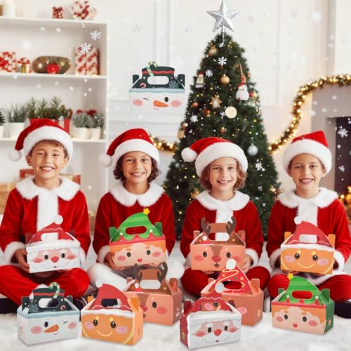 Christmas Treat Boxes with Handle - 6 Festive Designs for Holiday Gifts & Party Favors