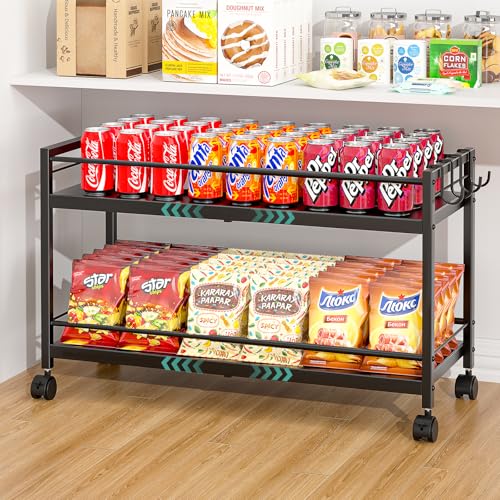 2-Tier Expandable Rolling Pantry Cart with Wheels - Adjustable Storage Cart