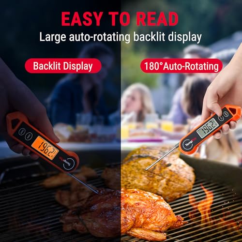Digital Instant Read Meat Thermometer with Auto-Rotating Backlit Screen