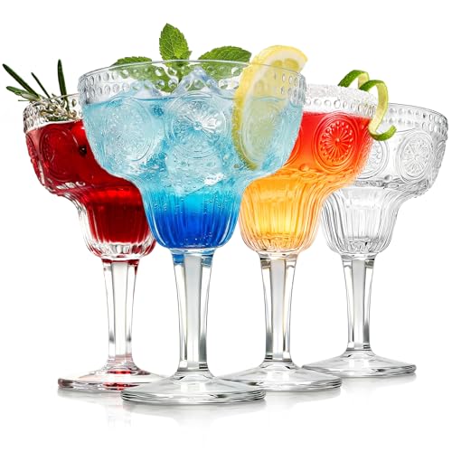 Pumtus 4 Pack 12oz Vintage Clear Glass Coupe Cocktail & Margarita Glasses