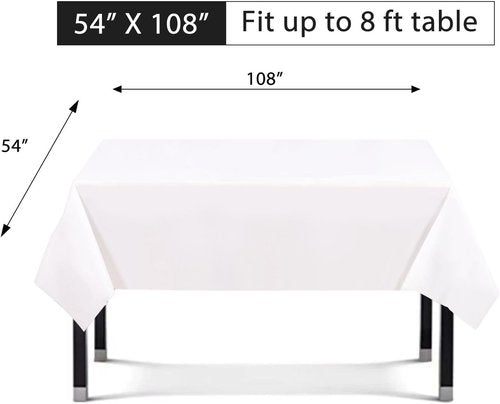 Eleclassi Premium Disposable White Plastic Tablecloths - Waterproof 54 x 108 in for Rectangle Tables Up to 8 Ft