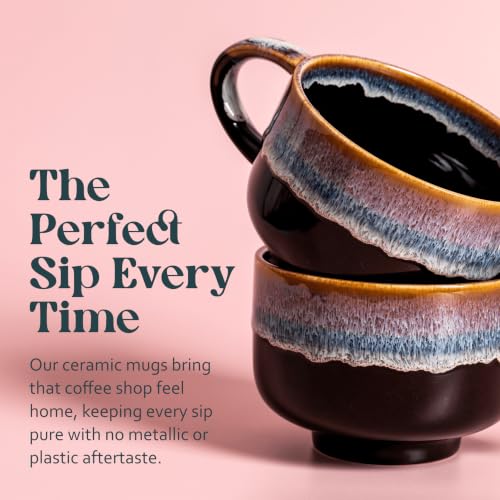 NOVA CERAMICS Monsoon 16oz Large Coffee Mug - Ceramic Drinkware with Handle
